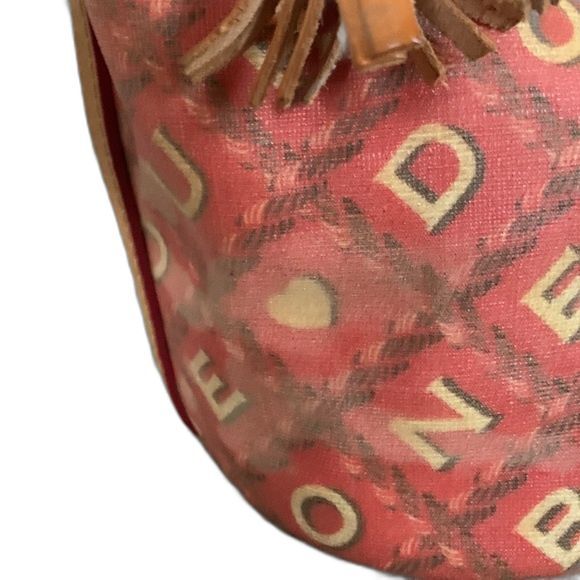 Dooney & Bourke Red Tan Coated Fabric Tan Leather Signature Print Shoulder Bag - Picture 2 of 15